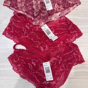 New With Tags - Three Pairs Red/Pink Lace Panties - DKNY